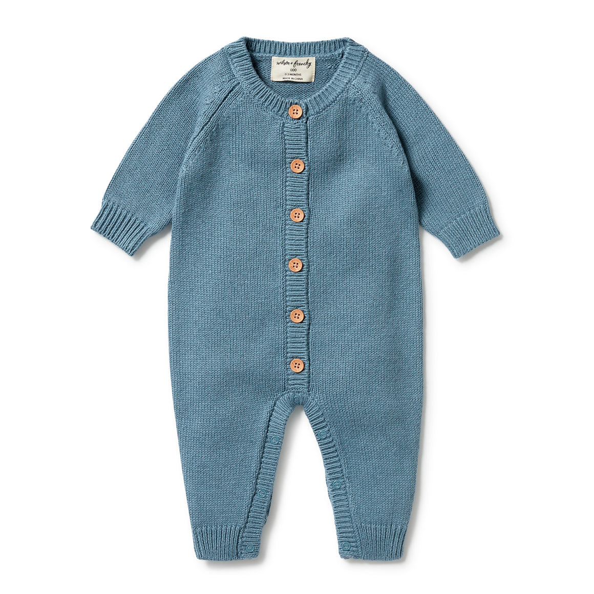 Wilson and Frenchy Knitted Button Growsuit - Bluestone | Rompers & Playsuits | Bon Bon Tresor