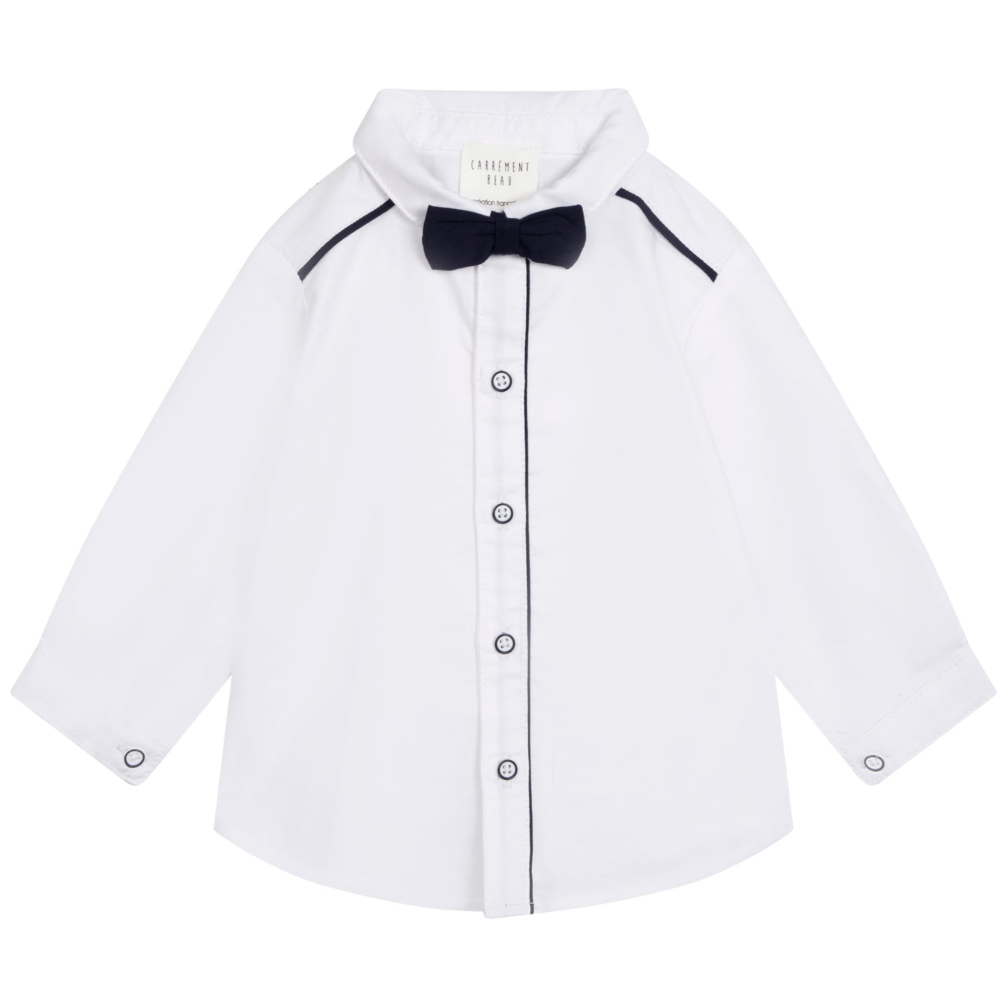 Carrement Beau Boys White Shirt and Navy Bow Tie | Tops | Bon Bon Tresor