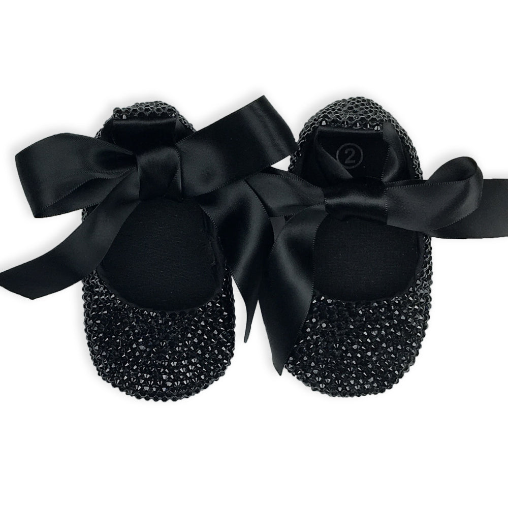 La Vera Kids Baby Girl Black Crystal Ballet Shoes | Dress Shoes | Bon Bon Tresor