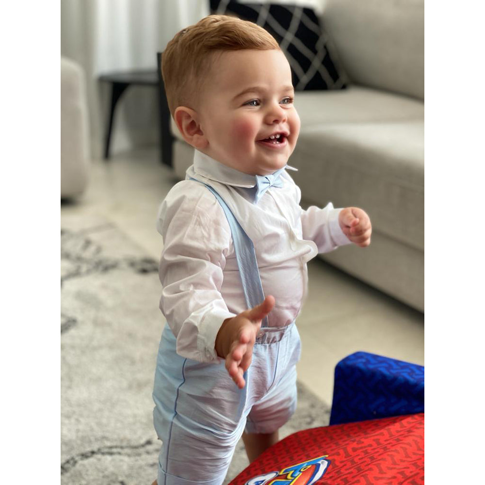 Barcellino White and Baby Blue Shorts Suit | Suits & Sets | Bon Bon Tresor