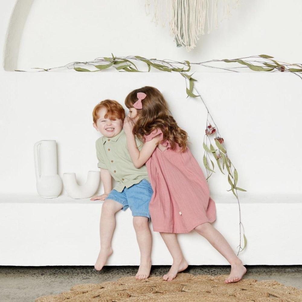 Tiny Twig Pintuck Dress Rose Gold Crinkle | Dresses | Bon Bon Tresor