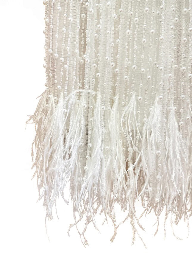 Mimi Miya Anja Girl's Christening Pearl Dress with Feathers | Dresses | Bon Bon Tresor