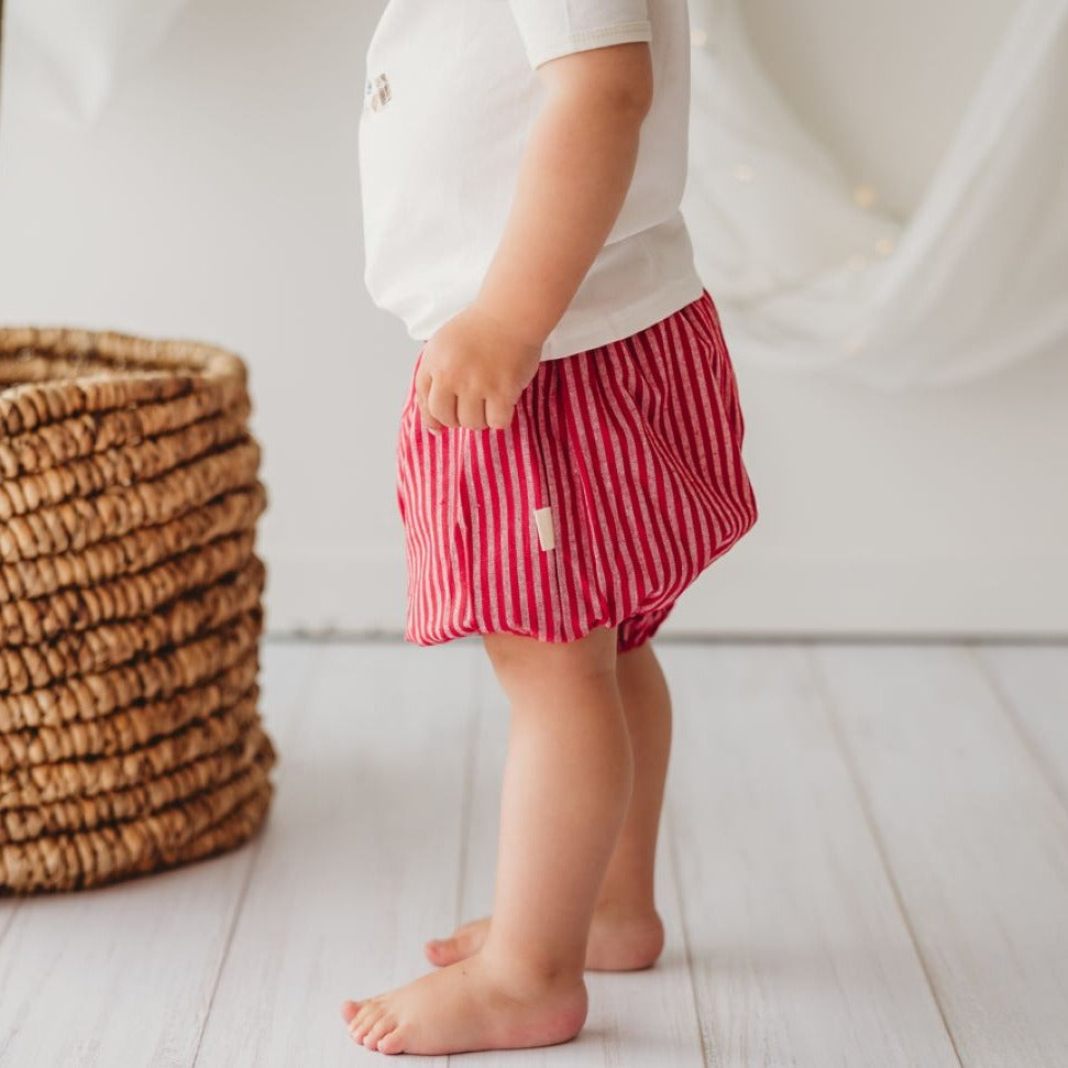 Child Of Mine Pure Linen Bloomers - Red Stripe | Rompers & Playsuits | Bon Bon Tresor