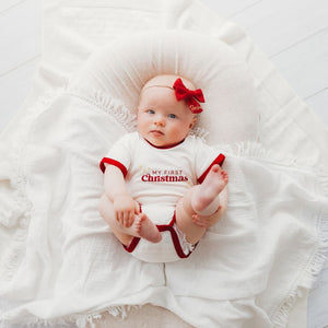 Child Of Mine Scarlet Trim Bodysuit - My First Christmas | Rompers & Playsuits | Bon Bon Tresor