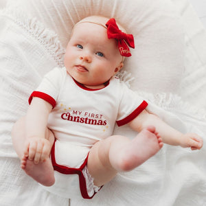 Child Of Mine Scarlet Trim Bodysuit - My First Christmas | Rompers & Playsuits | Bon Bon Tresor