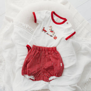 Child Of Mine Pure Linen Bloomers - Red Stripe | Rompers & Playsuits | Bon Bon Tresor