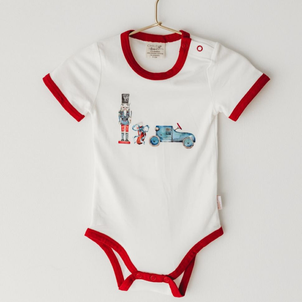Child Of Mine Scarlet Trim Bodysuit - Blue Vintage Toys | Rompers & Playsuits | Bon Bon Tresor