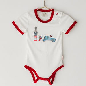 Child Of Mine Scarlet Trim Bodysuit - Blue Vintage Toys | Rompers & Playsuits | Bon Bon Tresor