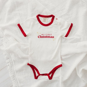 Child Of Mine Scarlet Trim Bodysuit - My First Christmas | Rompers & Playsuits | Bon Bon Tresor