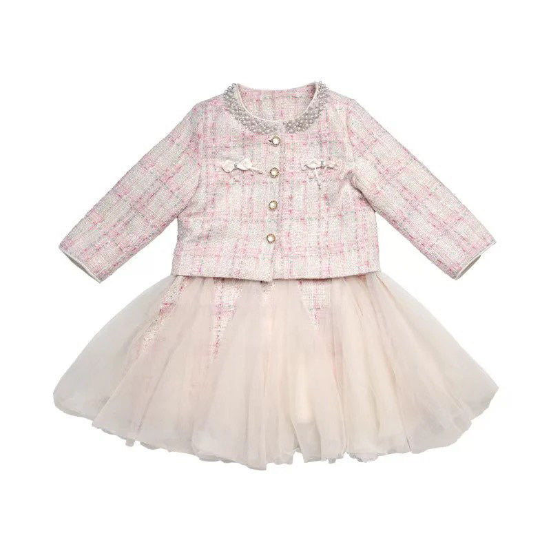 Mimi Miya Coco Girl's Tweed with Pearls Dress Set
