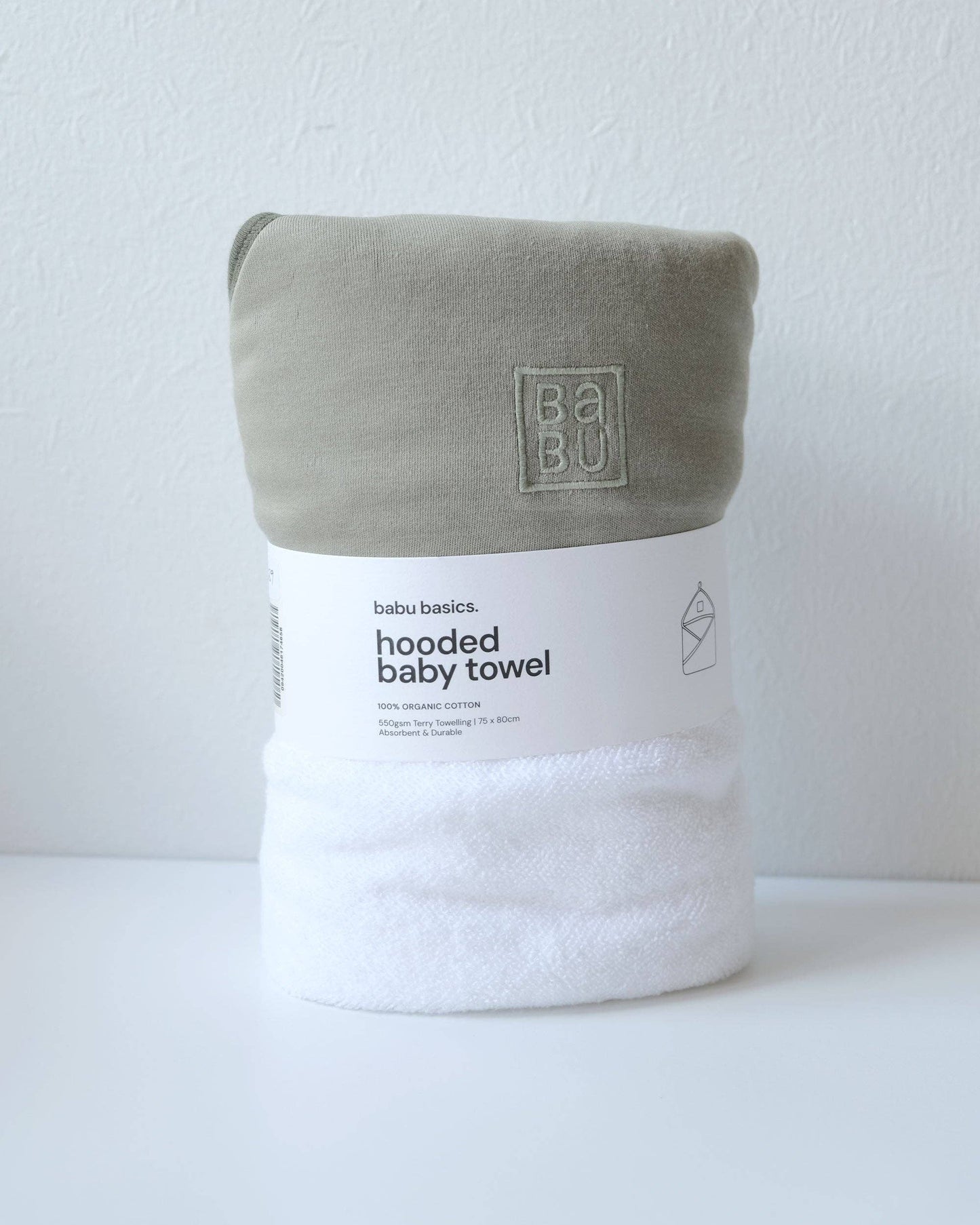 Babu Terry Hooded Baby Towel - Petal with Rose Trim