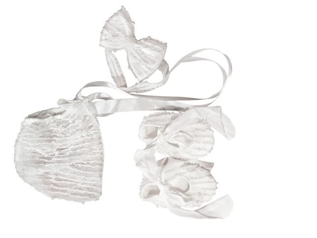 Mimi Miya Anja Girl's Christening Pearl Gown with Feathers | Gowns | Bon Bon Tresor