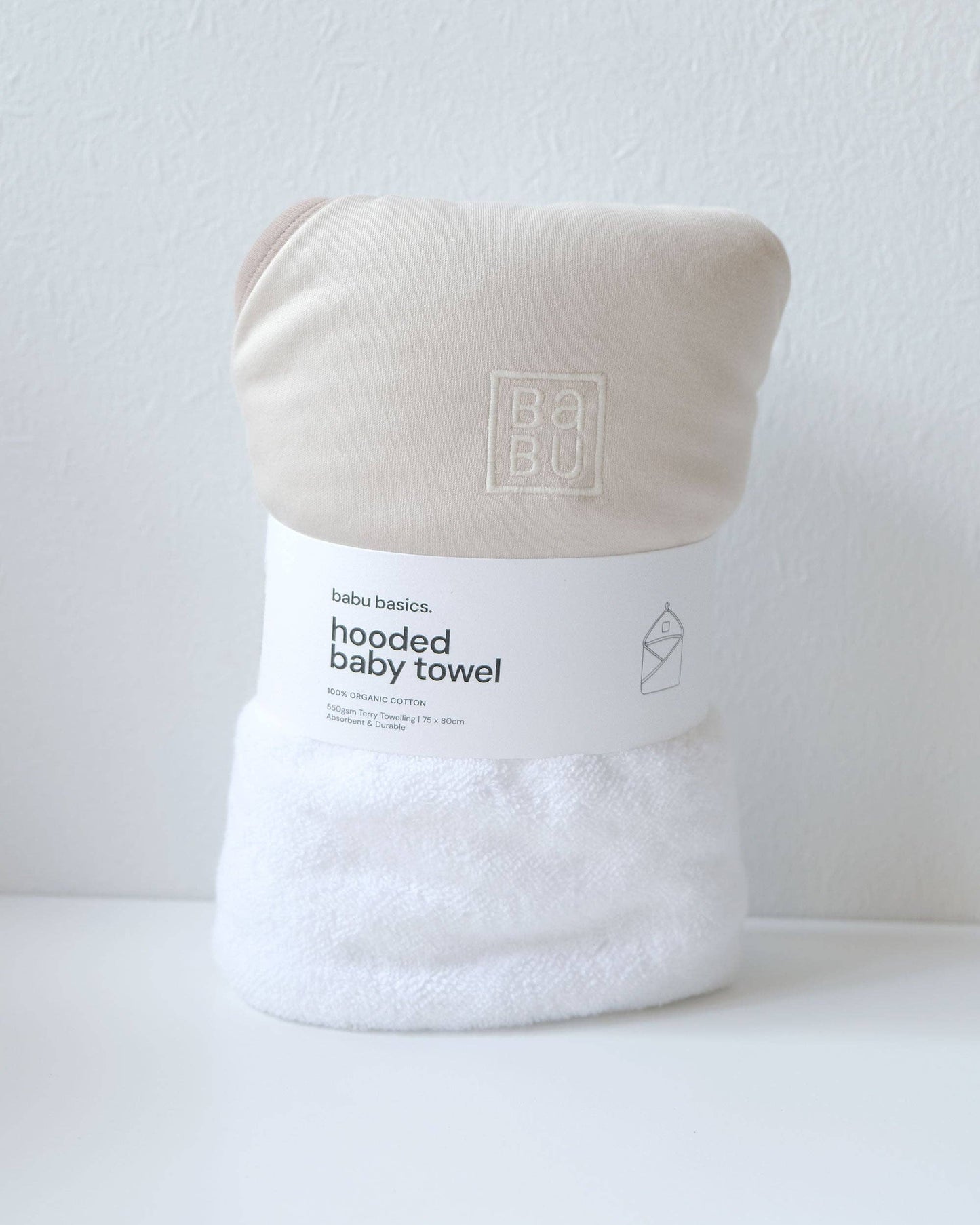 Babu Terry Hooded Baby Towel - Petal with Rose Trim