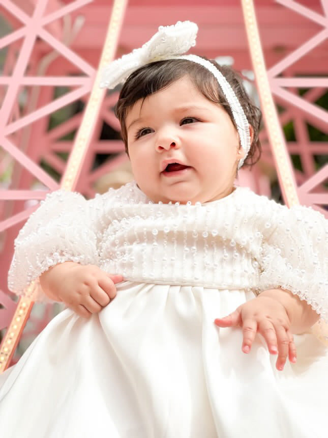 Mimi Miya Anja Girl's Christening Pearl and Mikado Dress | Dresses | Bon Bon Tresor