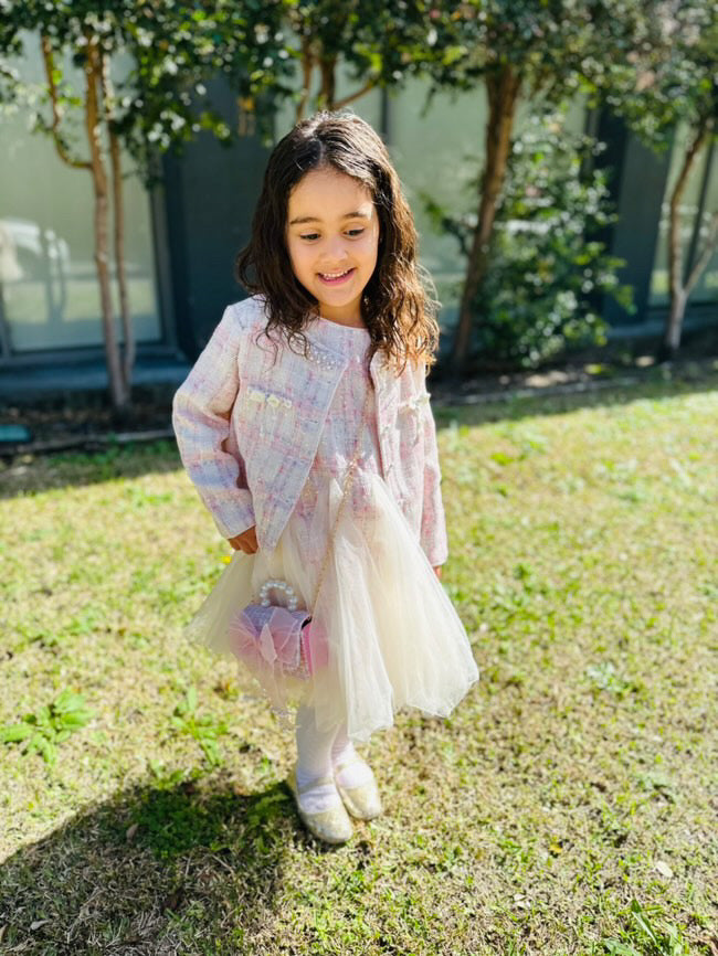 Mimi Miya Coco Girl's Tweed with Pearls Dress Set