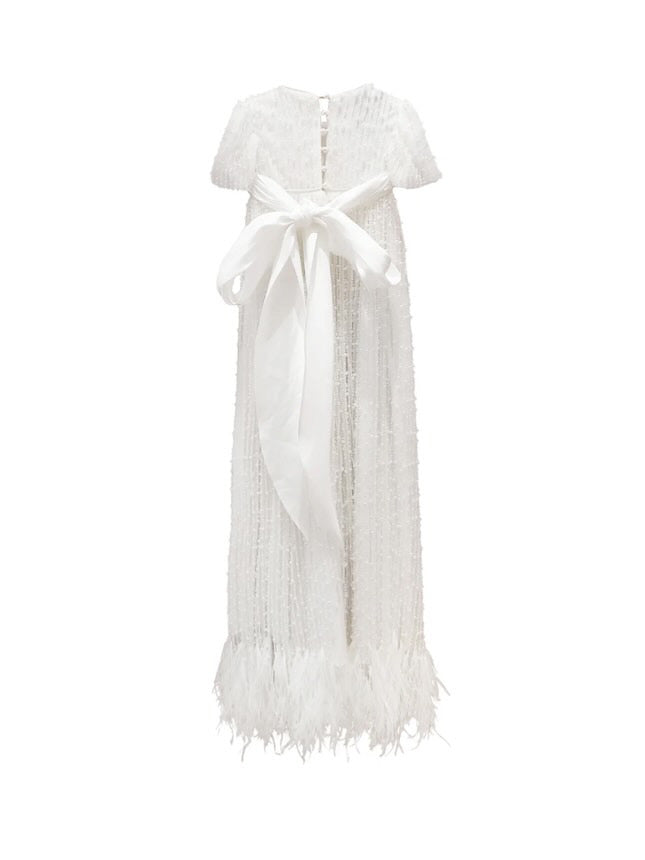 Mimi Miya Anja Girl's Christening Pearl Gown with Feathers | Gowns | Bon Bon Tresor