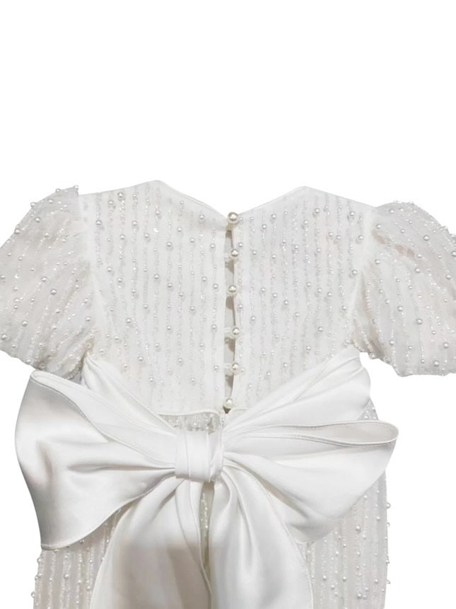 Mimi Miya Anja Girl's Christening Pearl Gown with Feathers | Gowns | Bon Bon Tresor