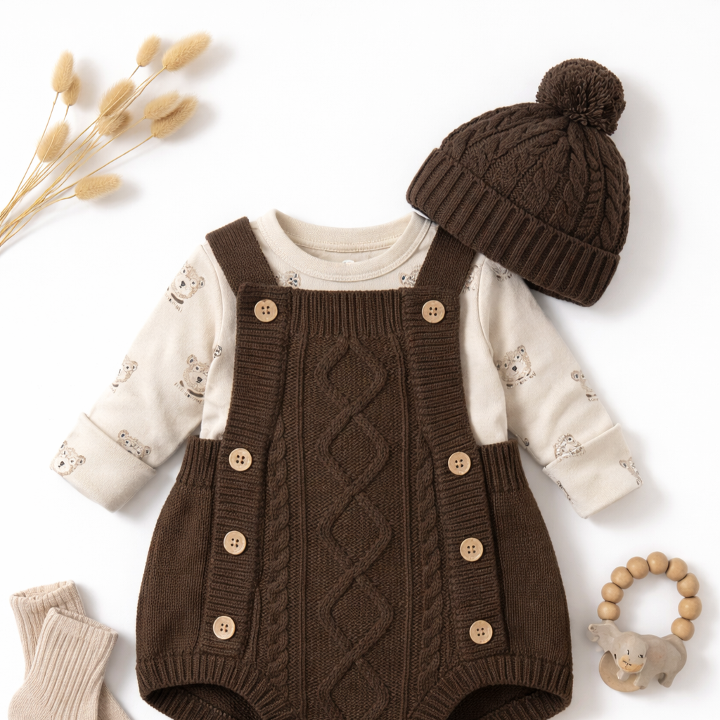 Aster and Oak Espresso Cable Knit Romper