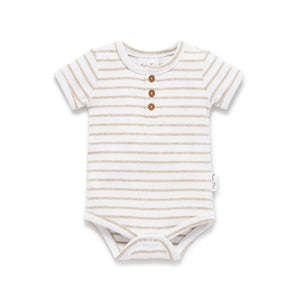 Aster and Oak Stripe Rib Henley Onesie | Rompers & Playsuits | Bon Bon Tresor