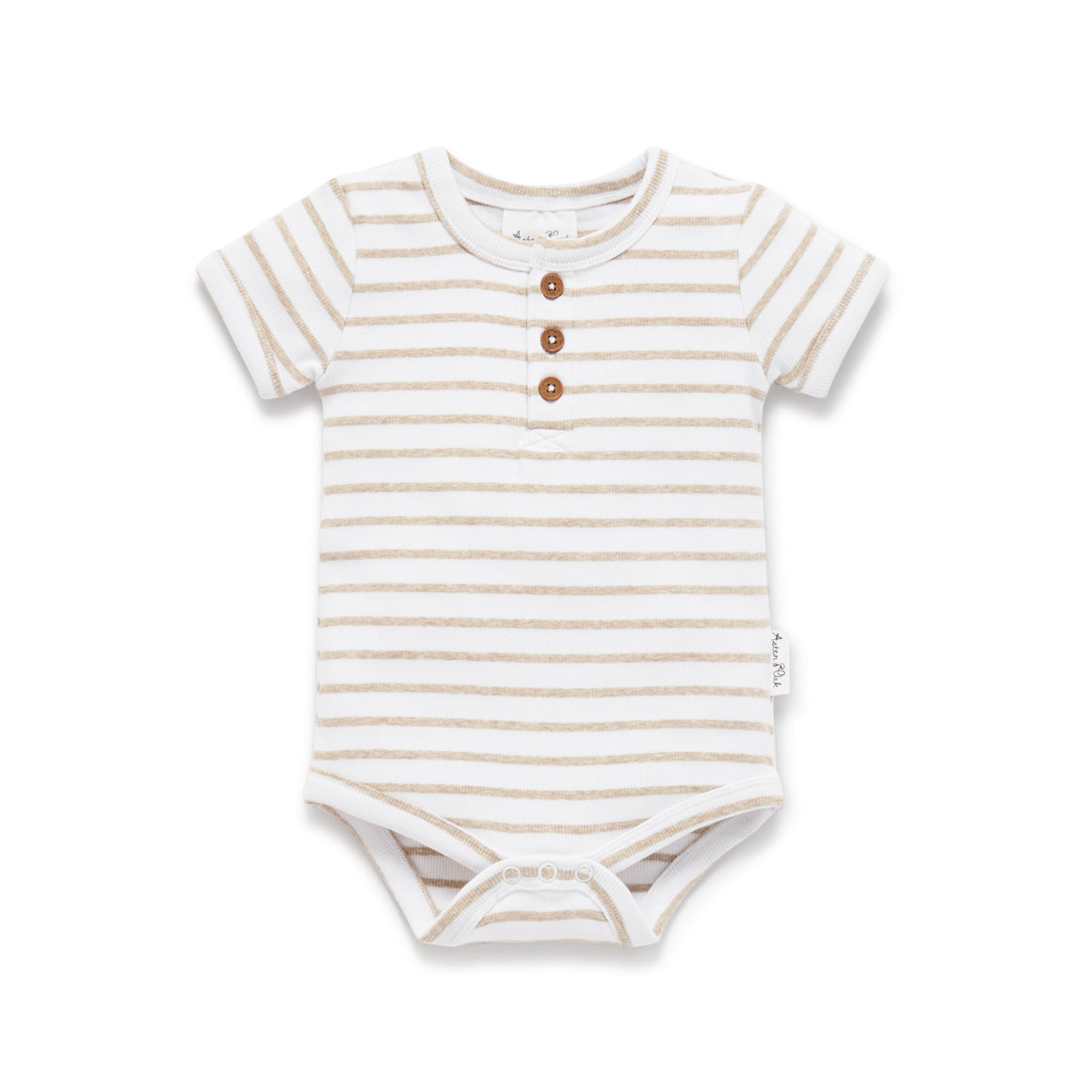 Aster and Oak Stripe Rib Henley Onesie | Rompers & Playsuits | Bon Bon Tresor