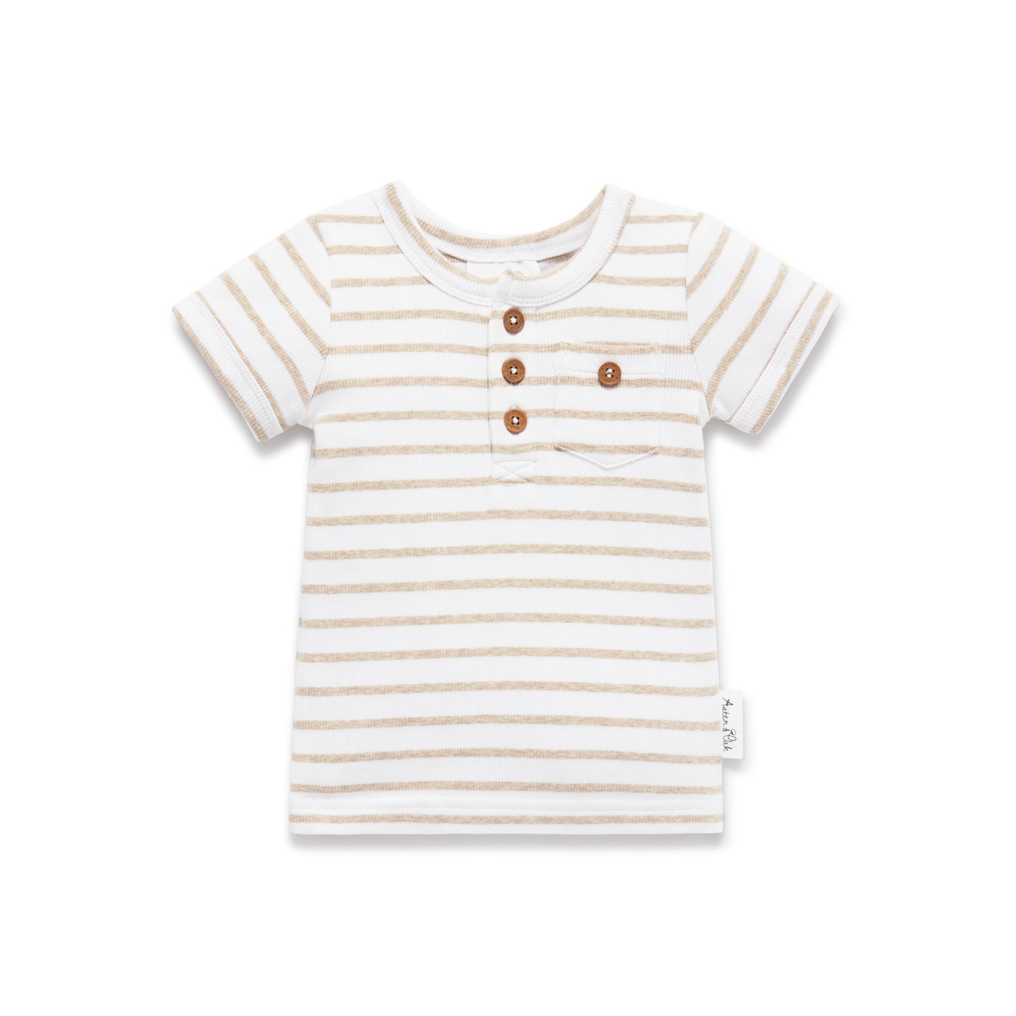 Aster and Oak Stripe Rib Henley Top - Oatmeal | Tops | Bon Bon Tresor