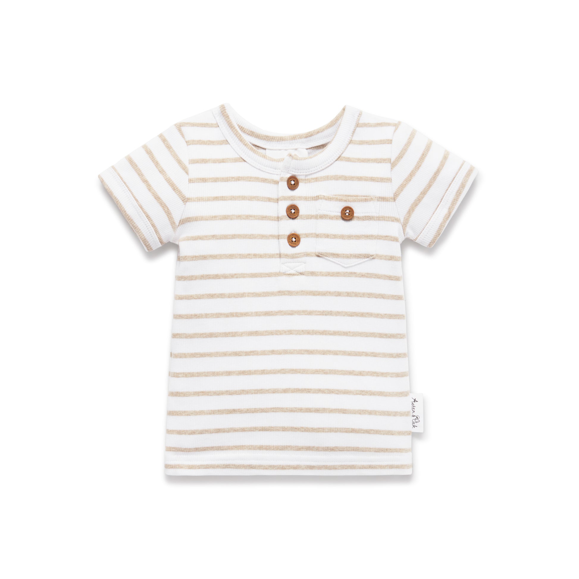 Aster and Oak Stripe Rib Henley Top - Oatmeal | Tops | Bon Bon Tresor