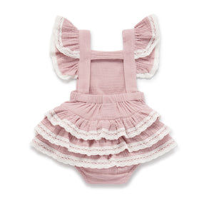 Aster and Oak Pink Muslin Ruffle Playsuit | Rompers & Playsuits | Bon Bon Tresor