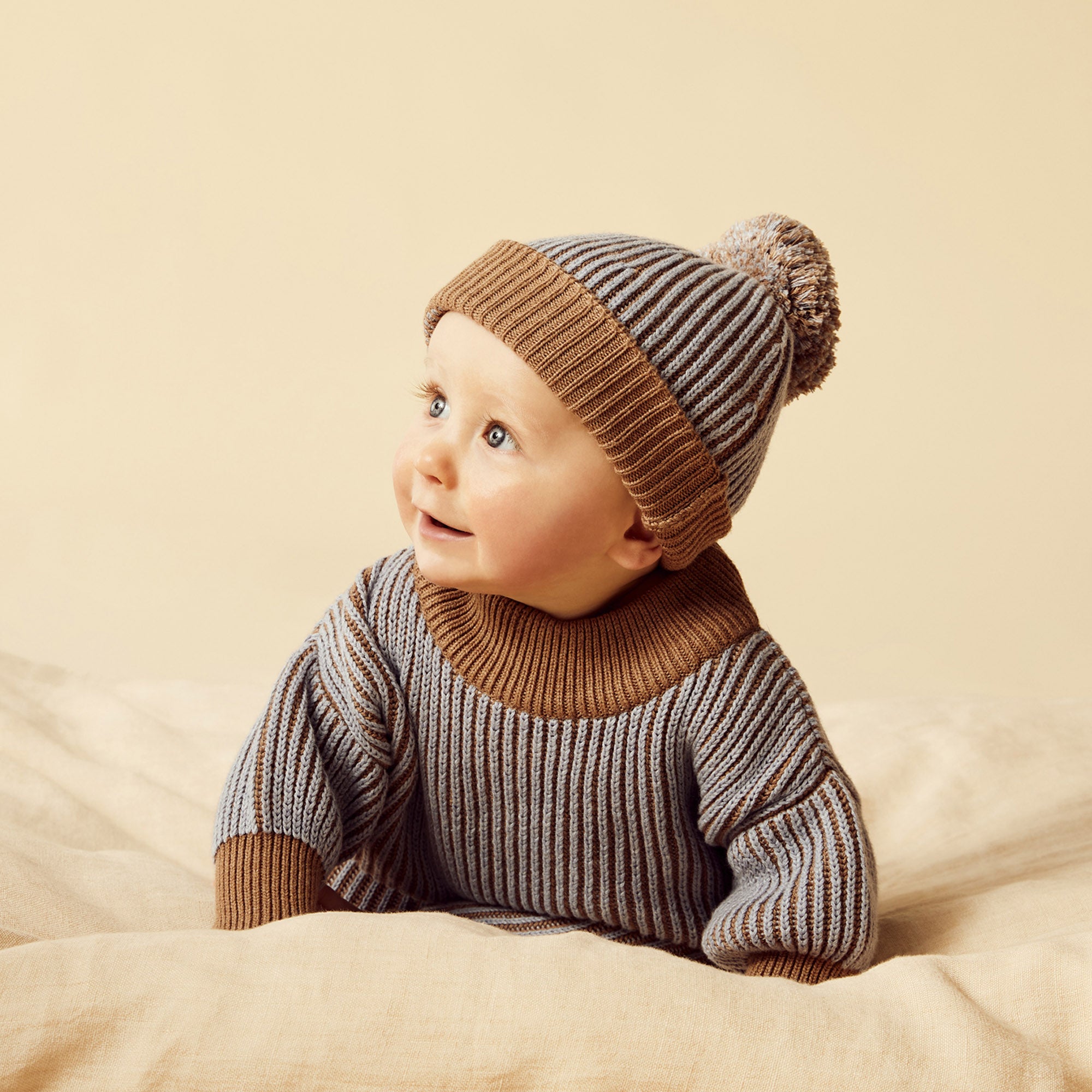 Wilson and Frenchy Organic Knitted Ribbed Jumper - Coco Blue Speckle