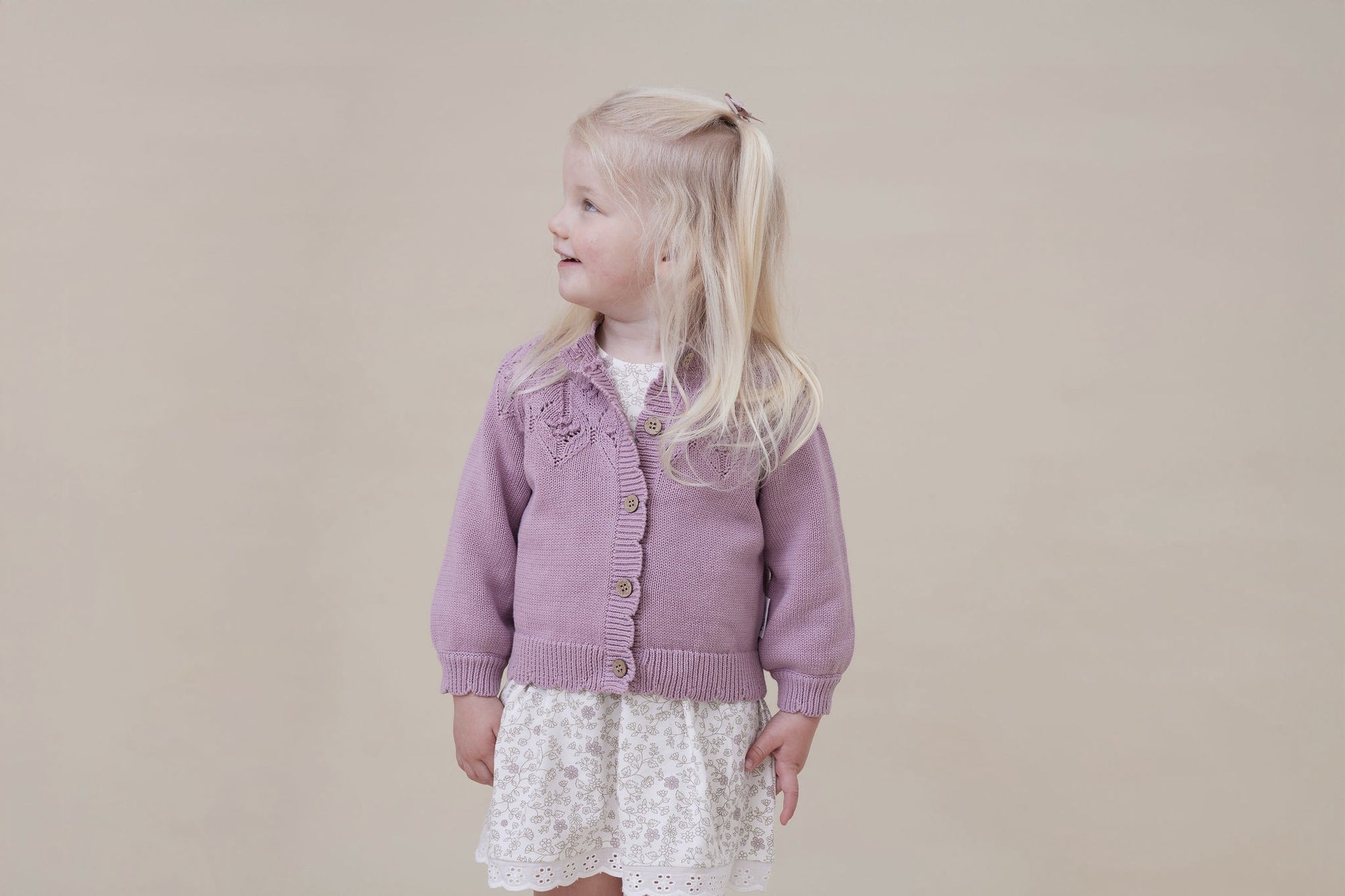 Aster and Oak Girls Pink Detailed Knit Cardigan