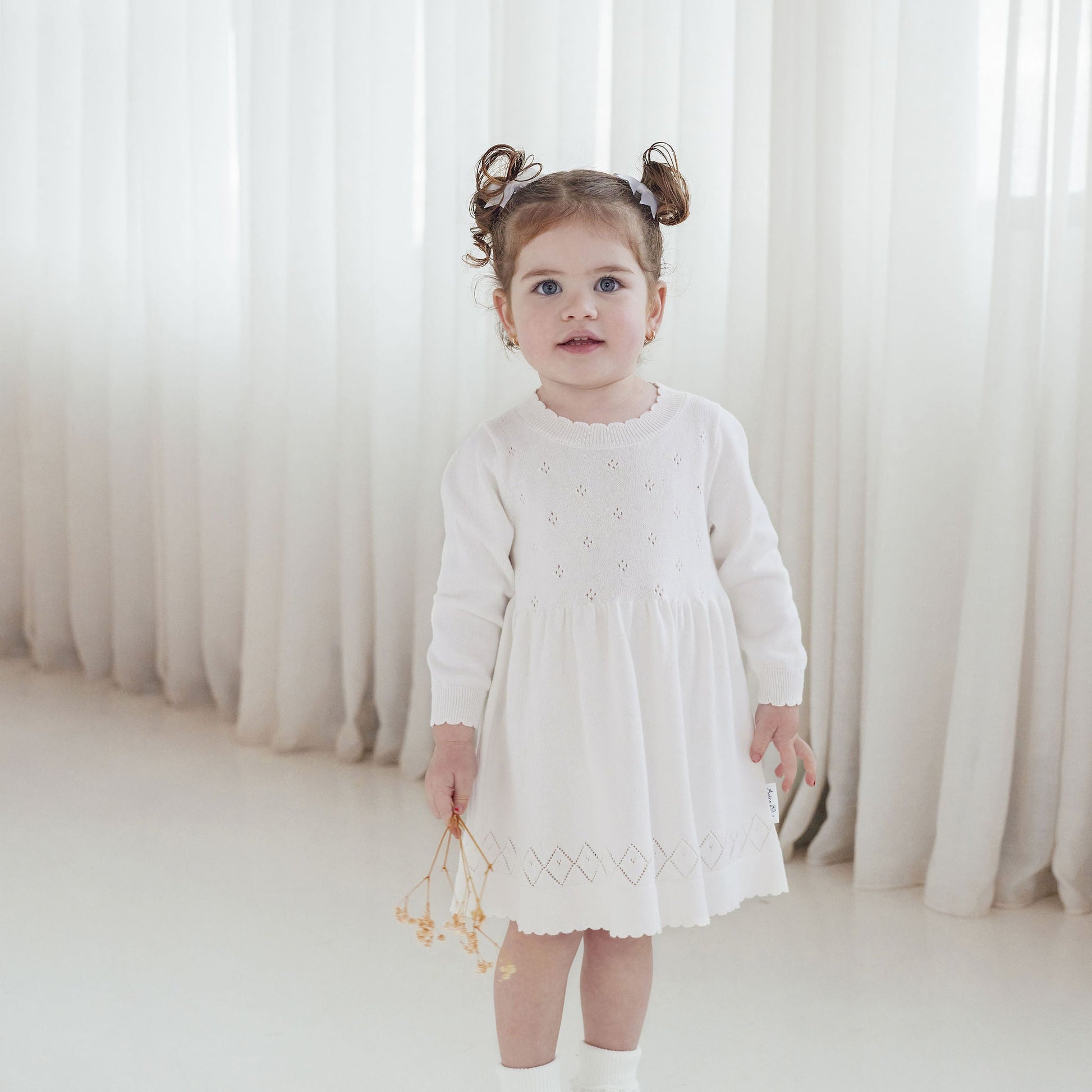 Aster and Oak Ivory Pointelle Knit Dress | Dresses & Skirts | Bon Bon Tresor
