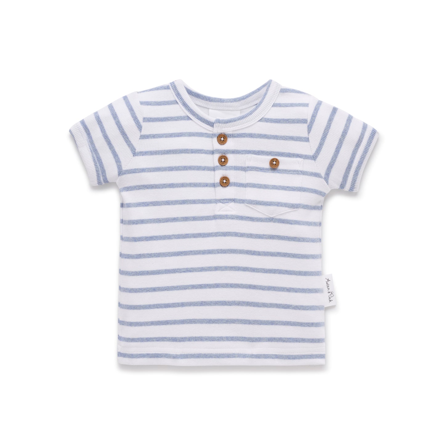 Aster and Oak Baby Boys Blue Stripe Rib Henley Top | Tops | Bon Bon Tresor