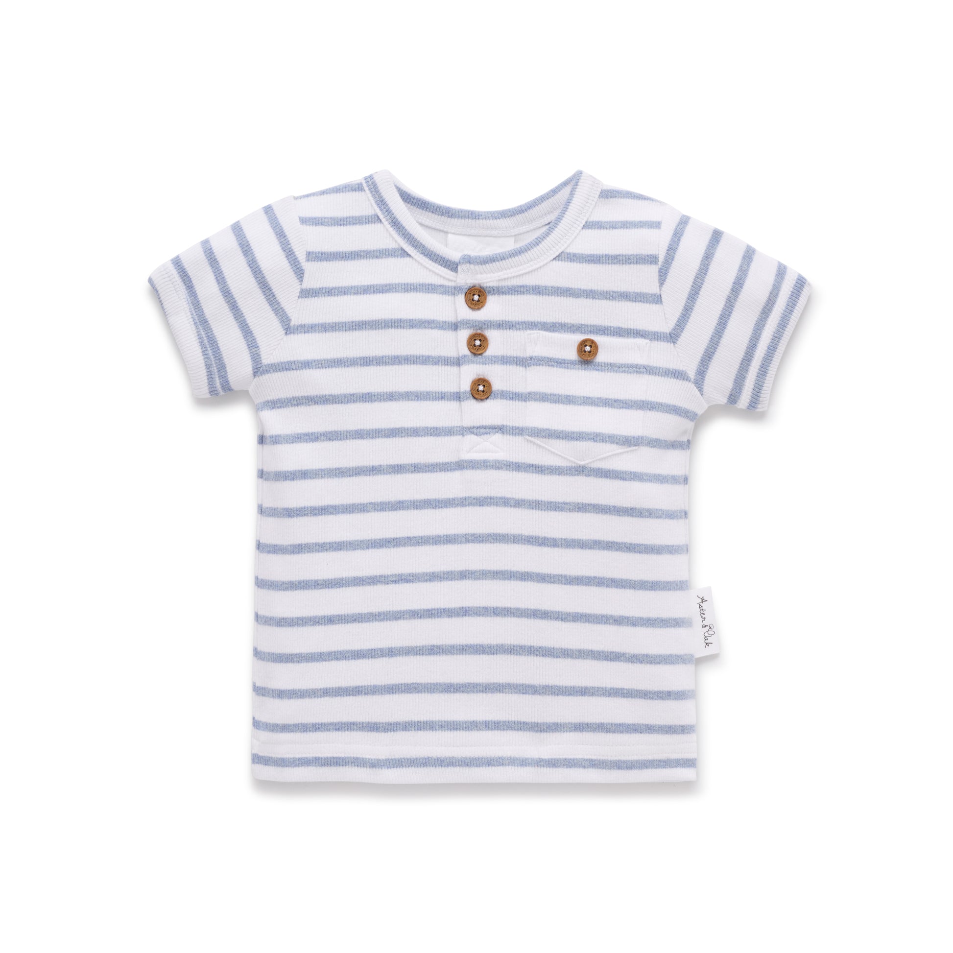 Aster and Oak Baby Boys Blue Stripe Rib Henley Top | Tops | Bon Bon Tresor