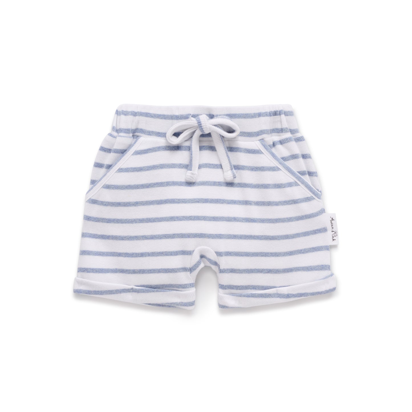 Aster and Oak Baby Boys Blue Stripe Rib Shorts | Shorts | Bon Bon Tresor