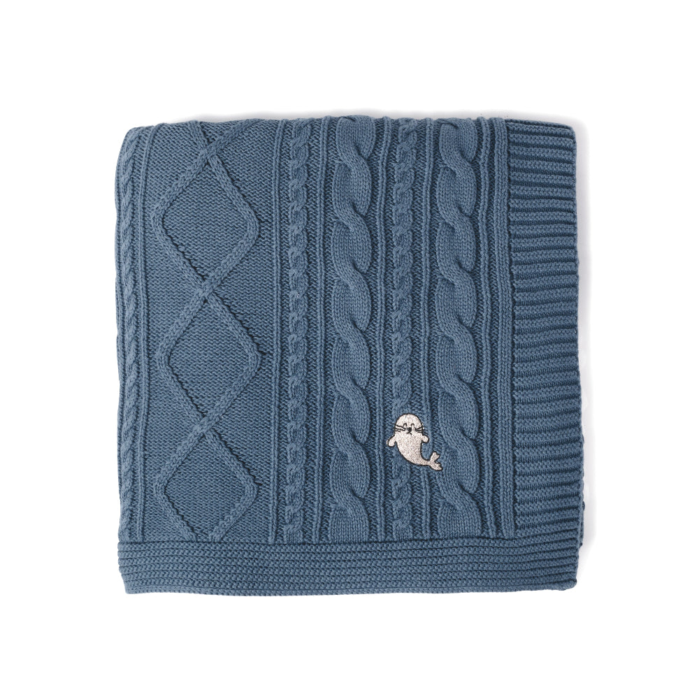 Aster and Oak Bluestone Cable Knit Blanket | Blankets | Bon Bon Tresor