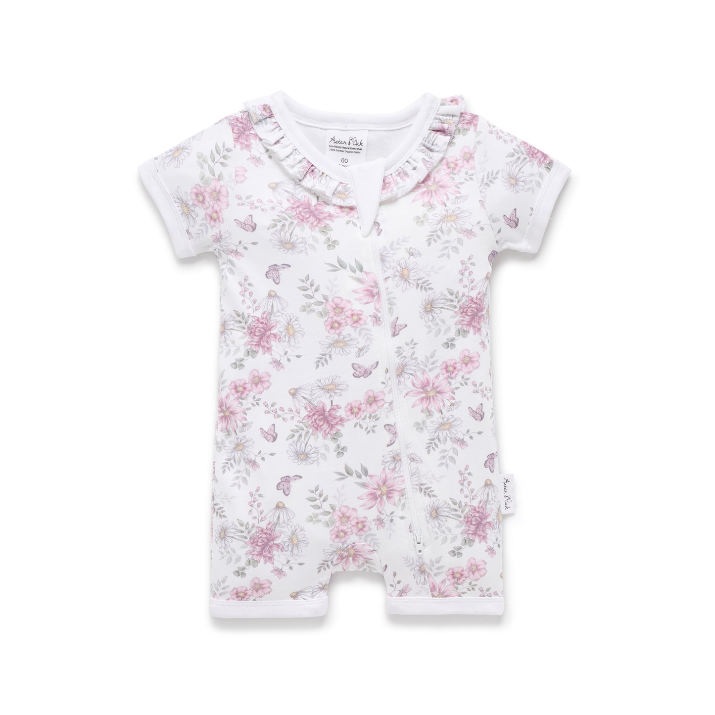 Aster and Oak Baby Girls Daisy Floral Zip Romper | Rompers & Playsuits | Bon Bon Tresor