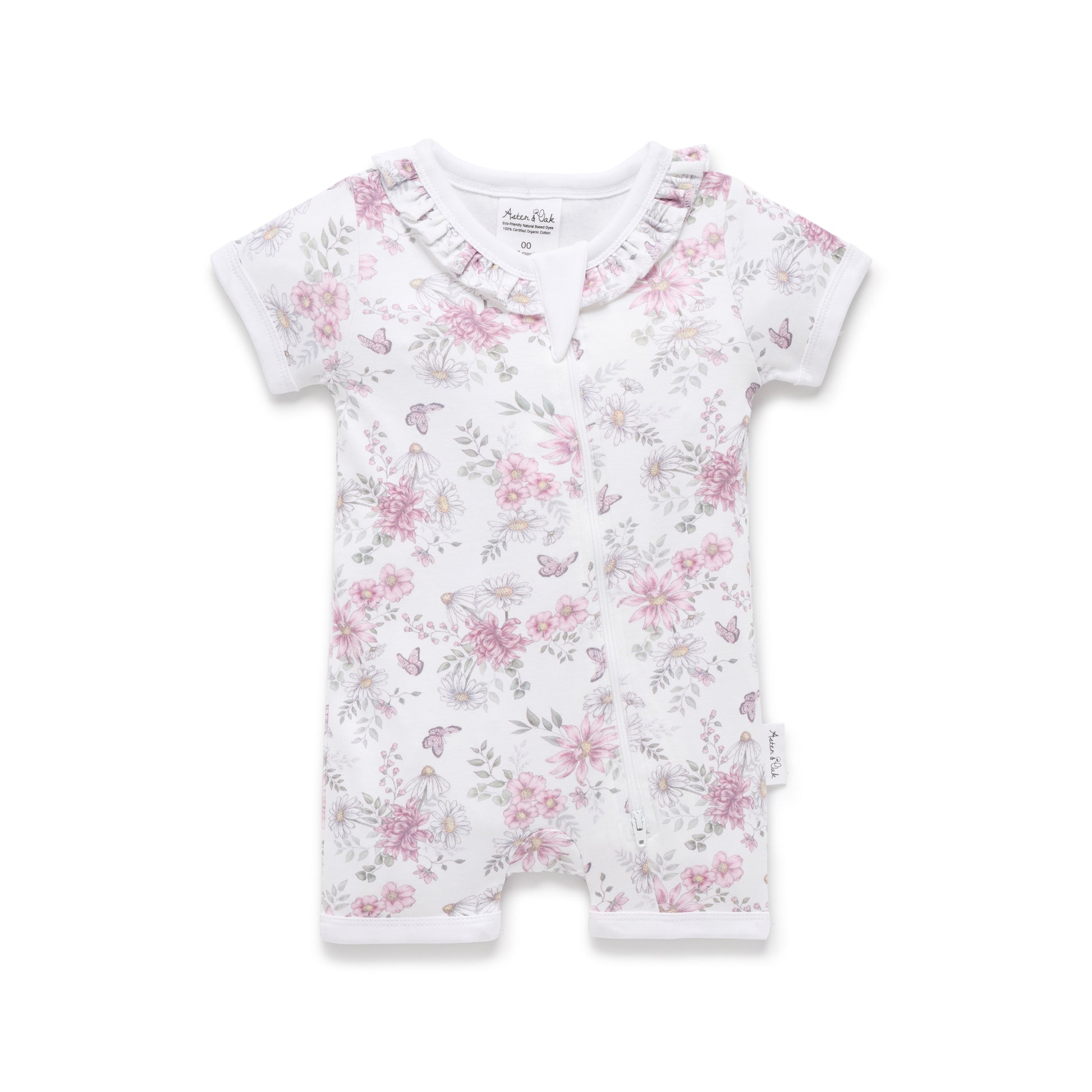 Aster and Oak Baby Girls Daisy Floral Zip Romper | Rompers & Playsuits | Bon Bon Tresor