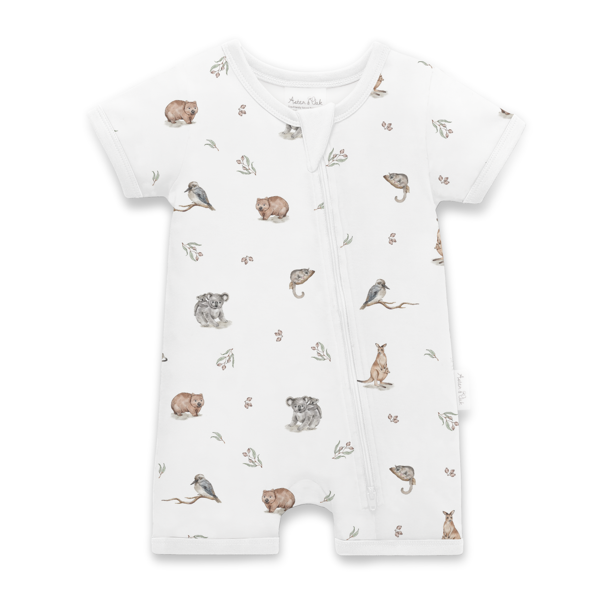 Aster and Oak Baby Boys Native Animals Zip Romper | Rompers & Playsuits | Bon Bon Tresor