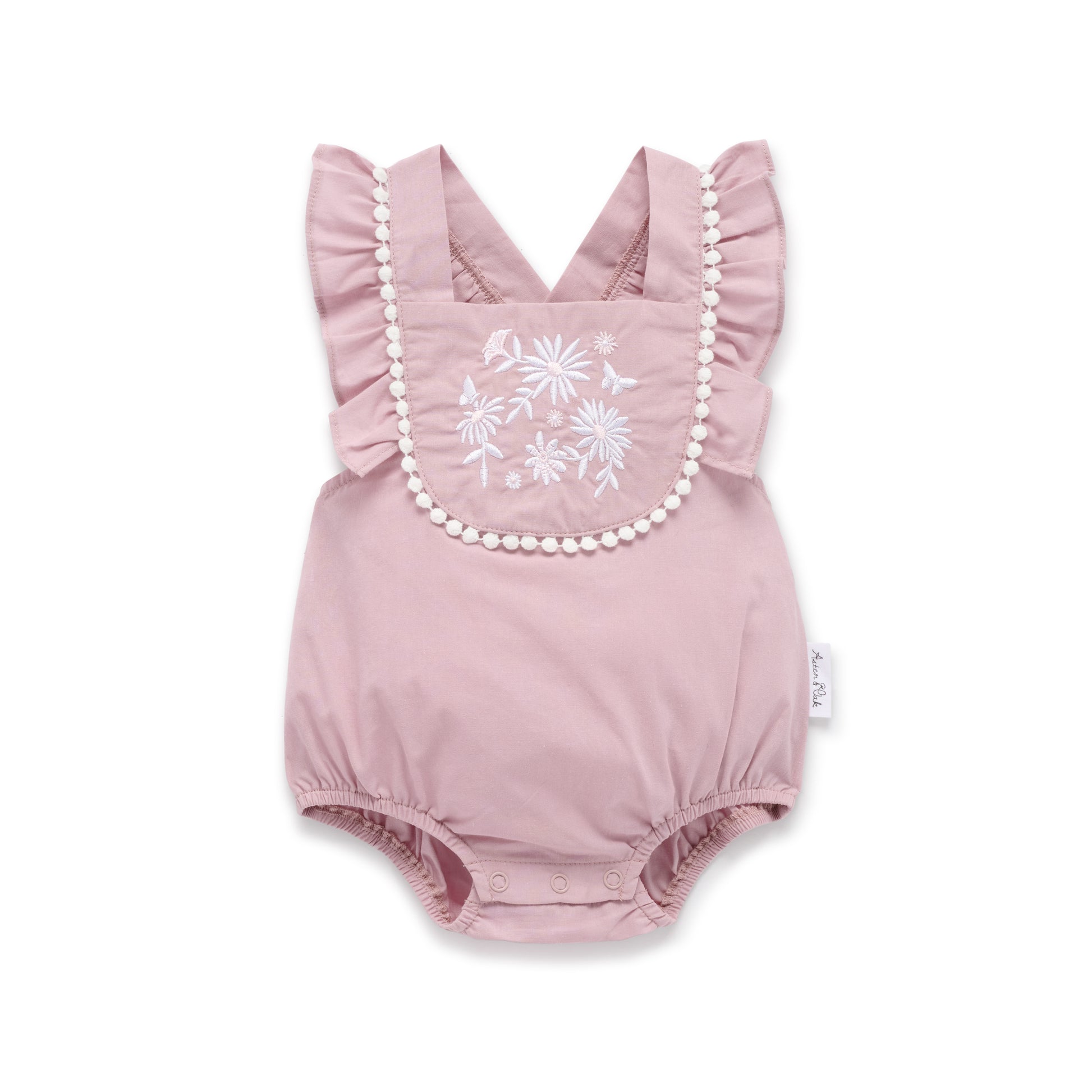 Aster and Oak Baby Girl Orchid Daisy Embroidered Romper | Rompers & Playsuits | Bon Bon Tresor