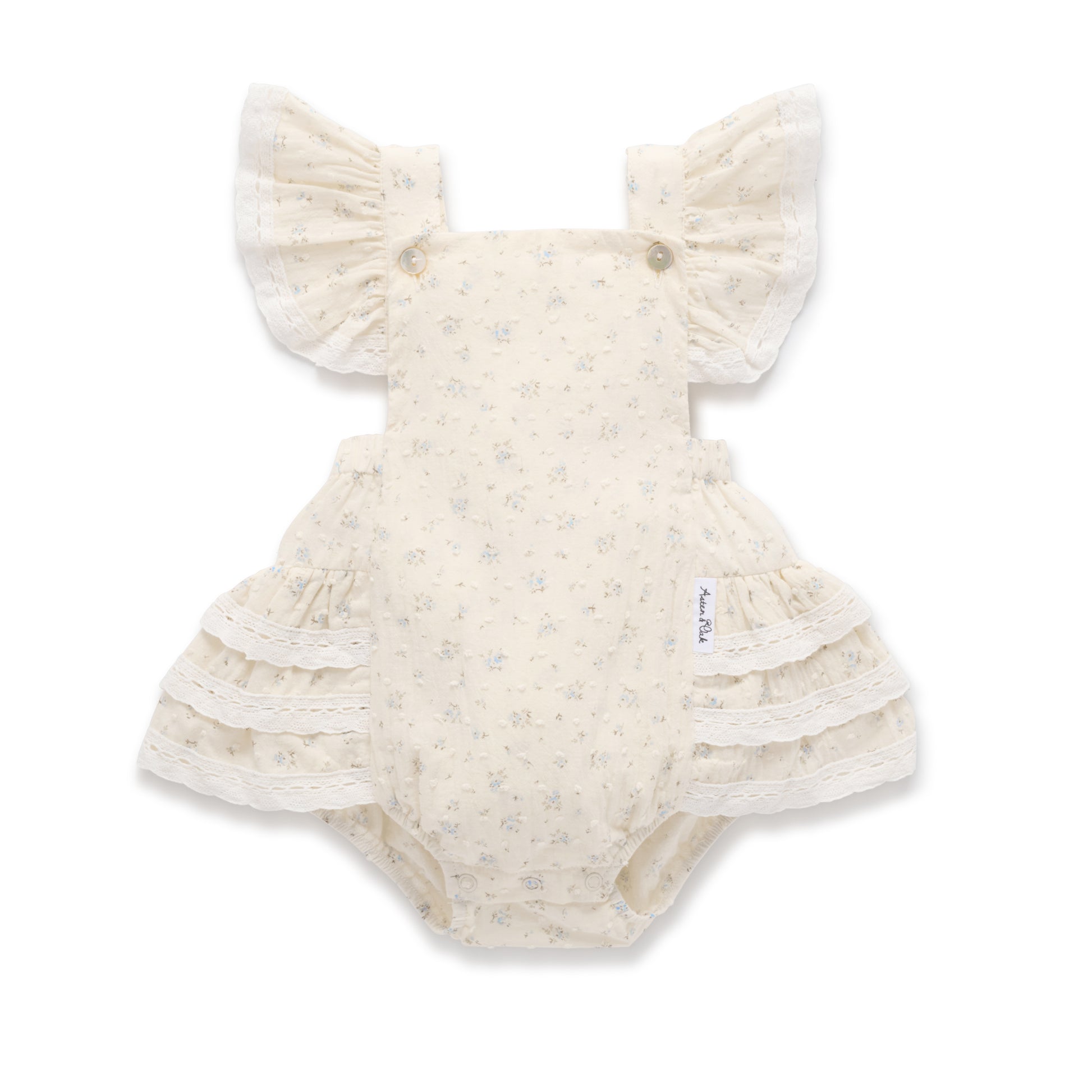 Aster and Oak Baby Girls Sofia Floral Lace Playsuit | Rompers & Playsuits | Bon Bon Tresor