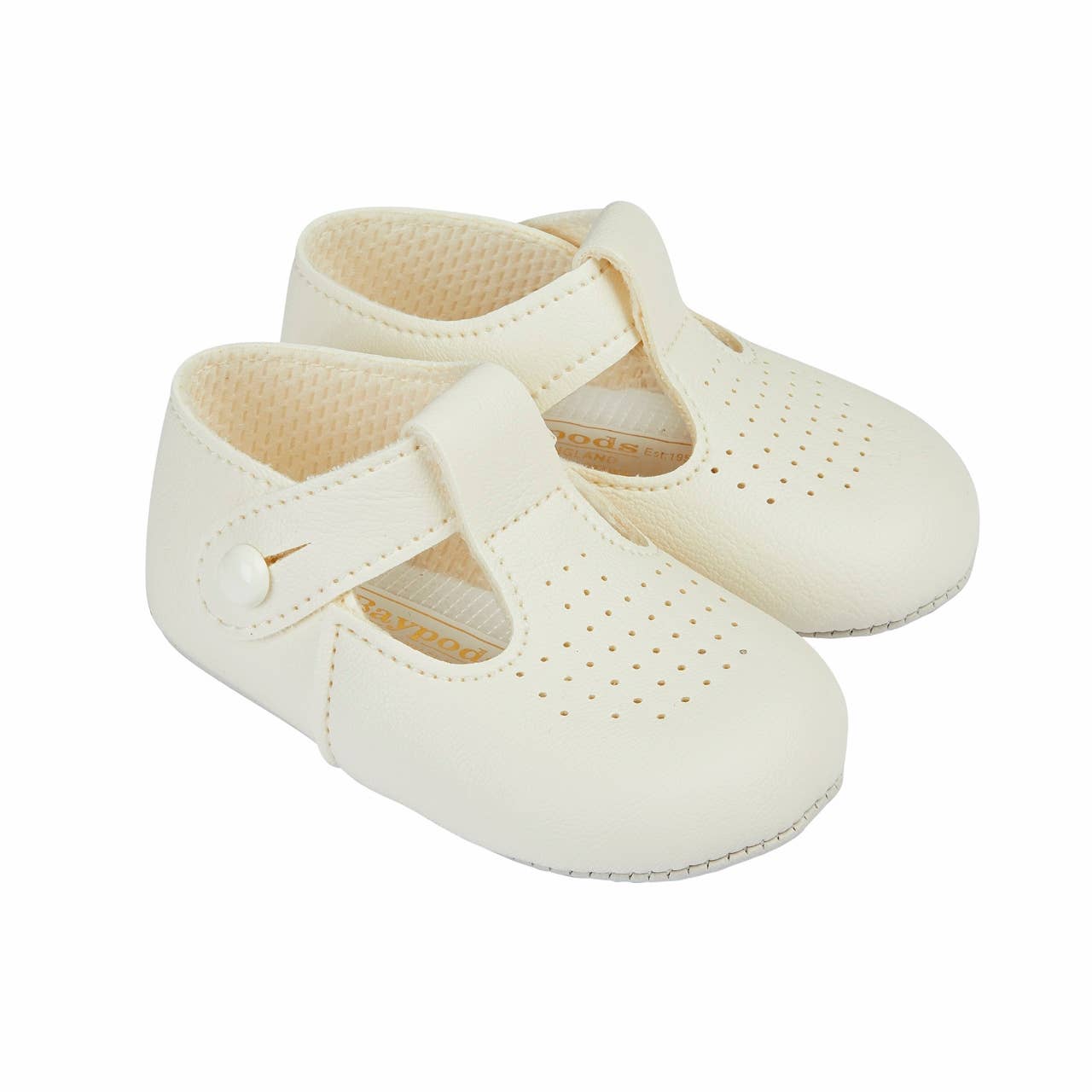 Baypods Soft Sole Baby Shoes button T-bar - Cream | Dress Shoes | Bon Bon Tresor