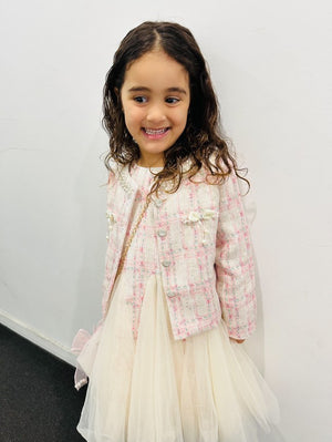 Mimi Miya Coco Girl's Tweed with Pearls Dress Set | Party Dresses | Bon Bon Tresor