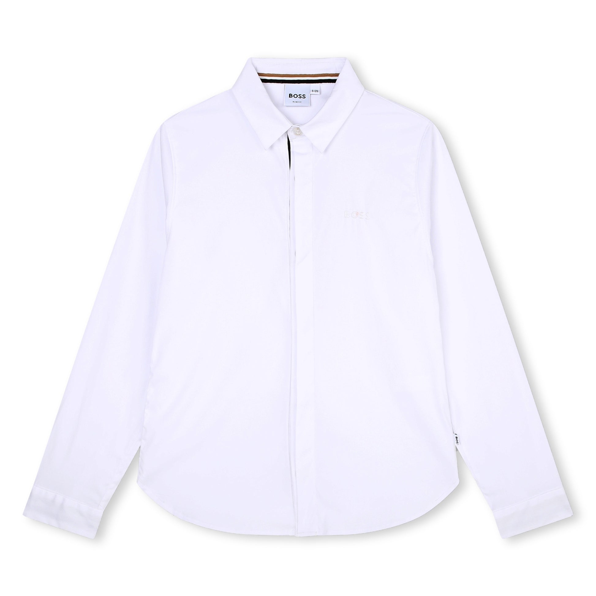 BOSS KIDSWEAR Boys White Oxford Long Sleeve Shirt - Signature Stripe | Suits & Sets | Bon Bon Tresor