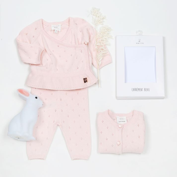 Carrement Beau Pink Knit Cardigan and Pant Set | Sweaters & Knitwear | Bon Bon Tresor