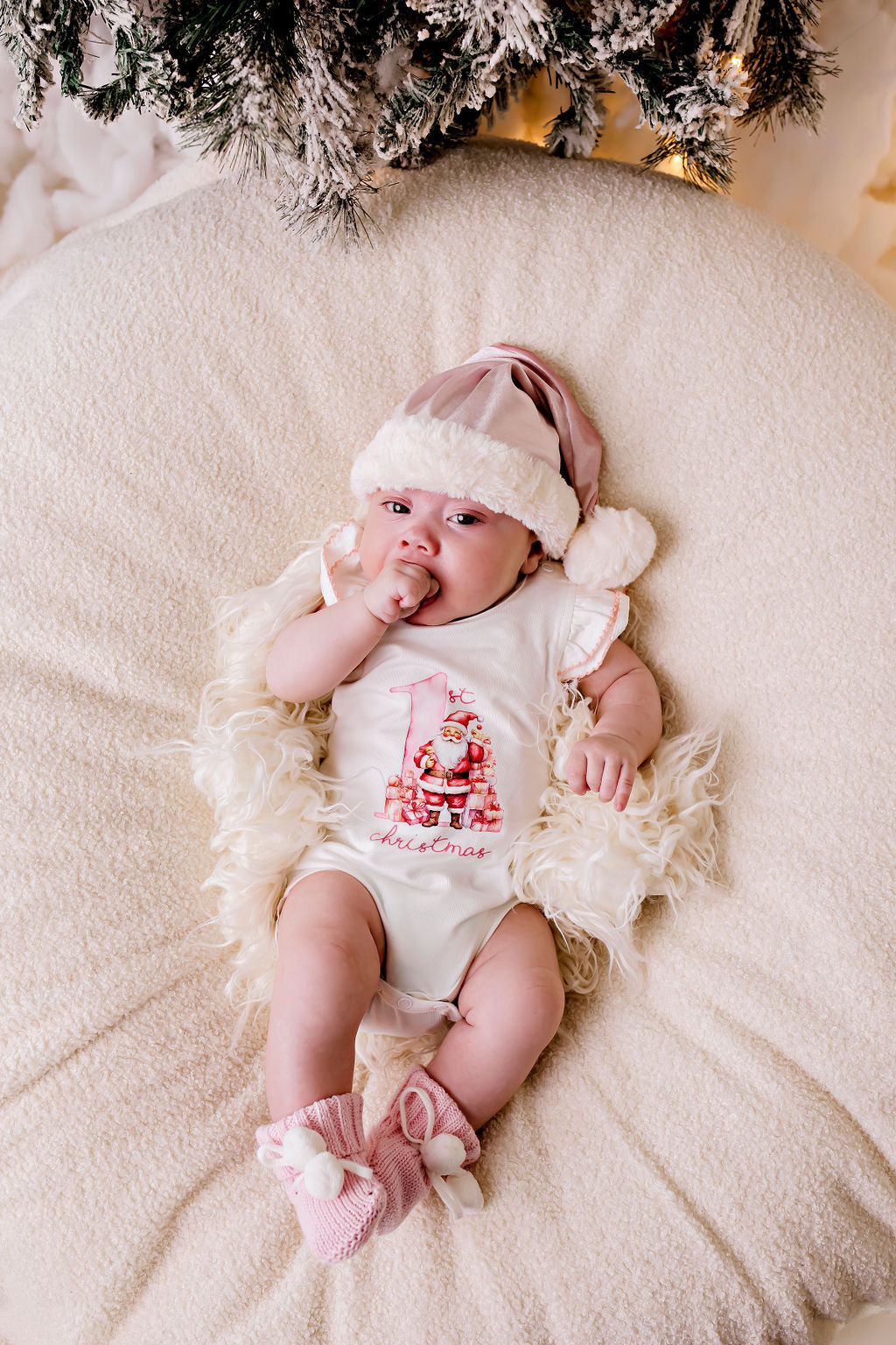 Confetti Kidz My First Christmas Bodysuit - Pink Santa | Rompers & Playsuits | Bon Bon Tresor