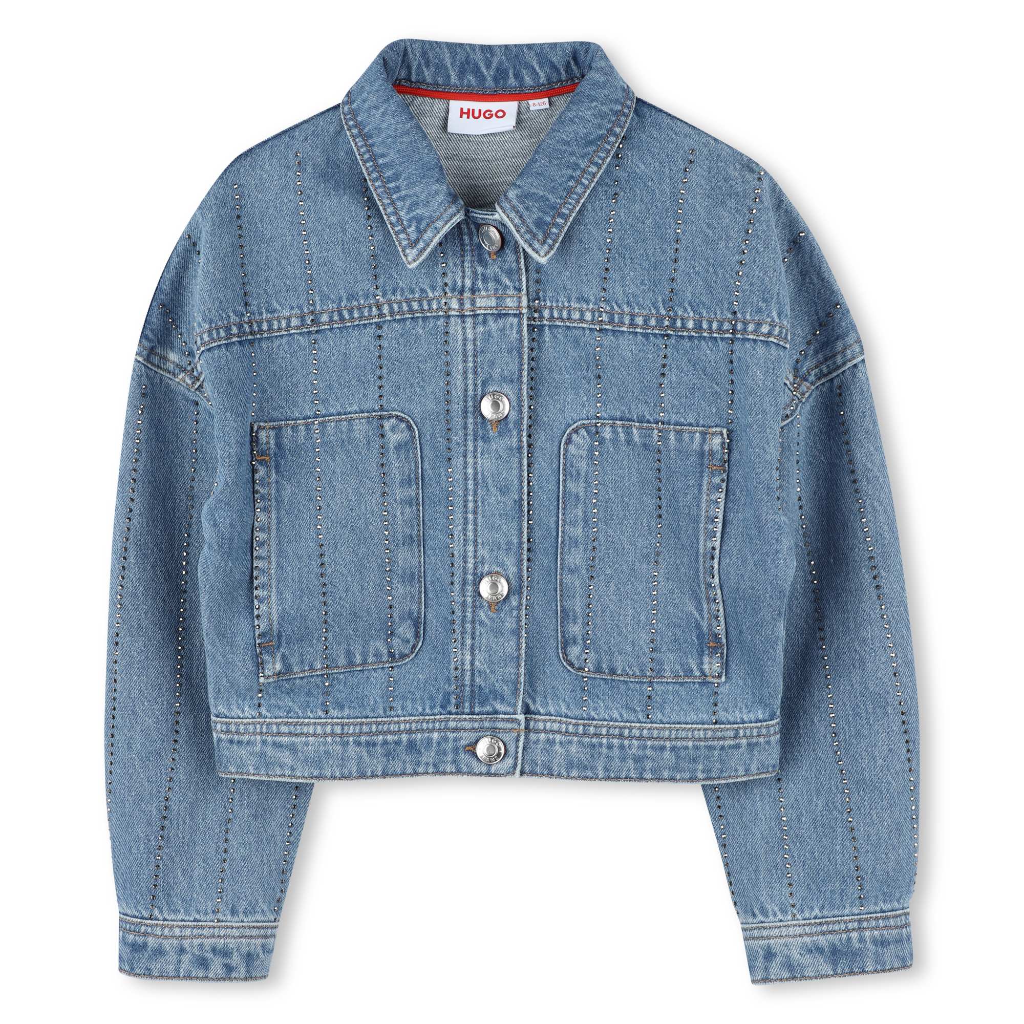Hugo Kids Girls Denim Jacket With Studded Stripes