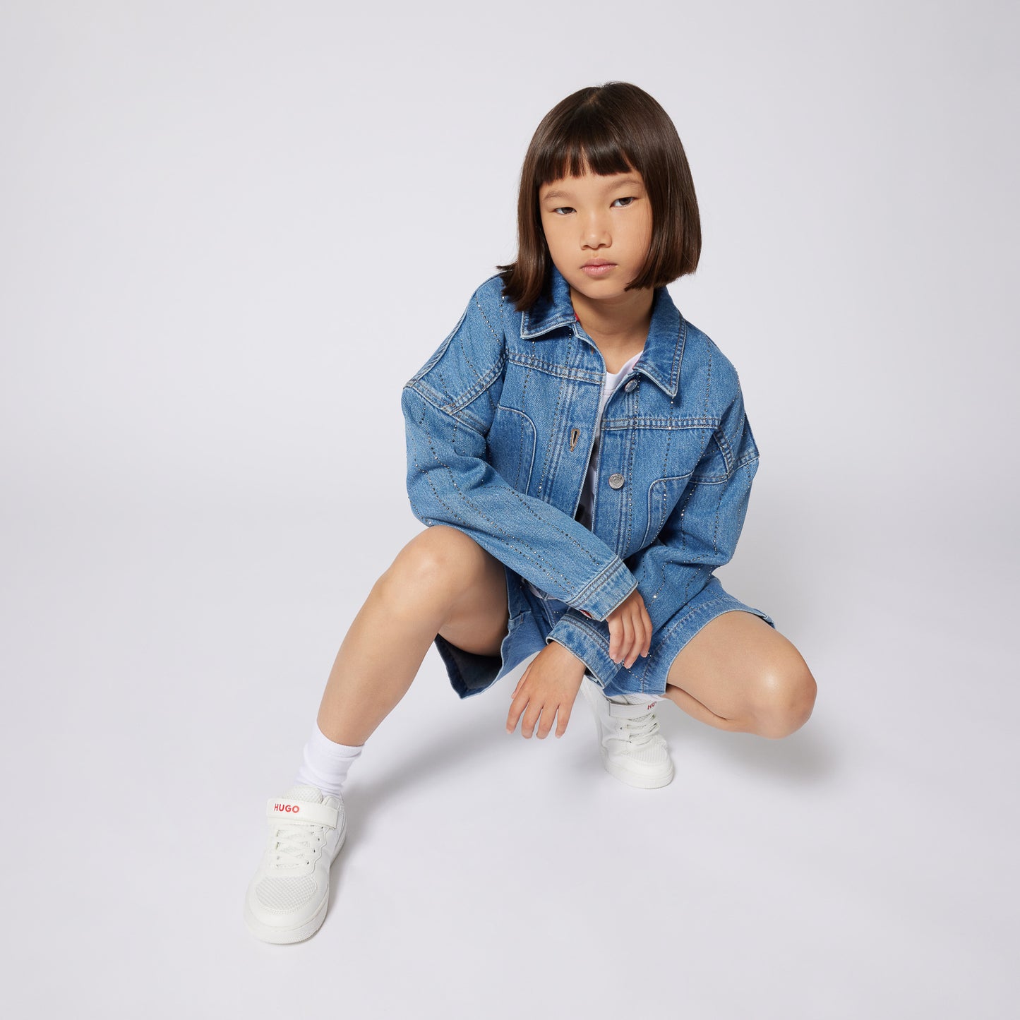 Hugo Kids Girls Denim Jacket With Studded Stripes