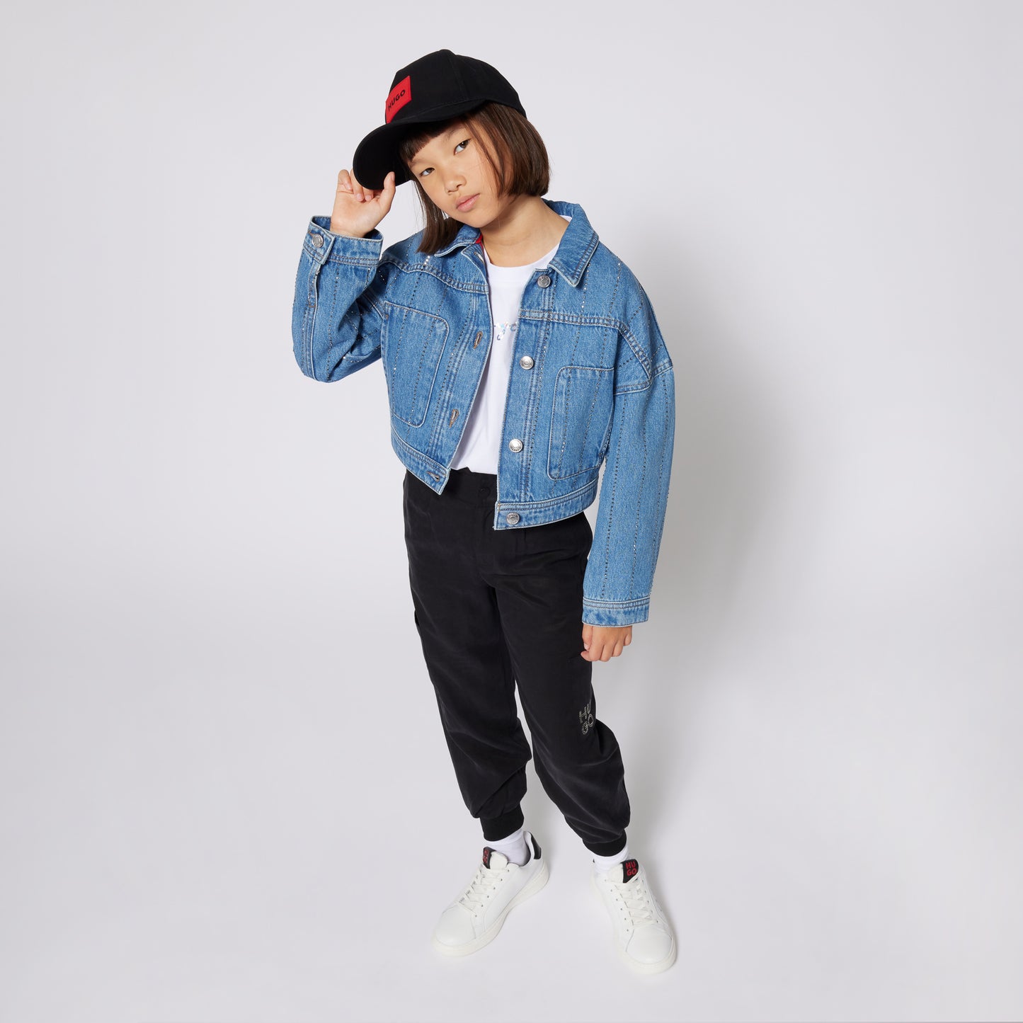 Hugo Kids Girls Denim Jacket With Studded Stripes