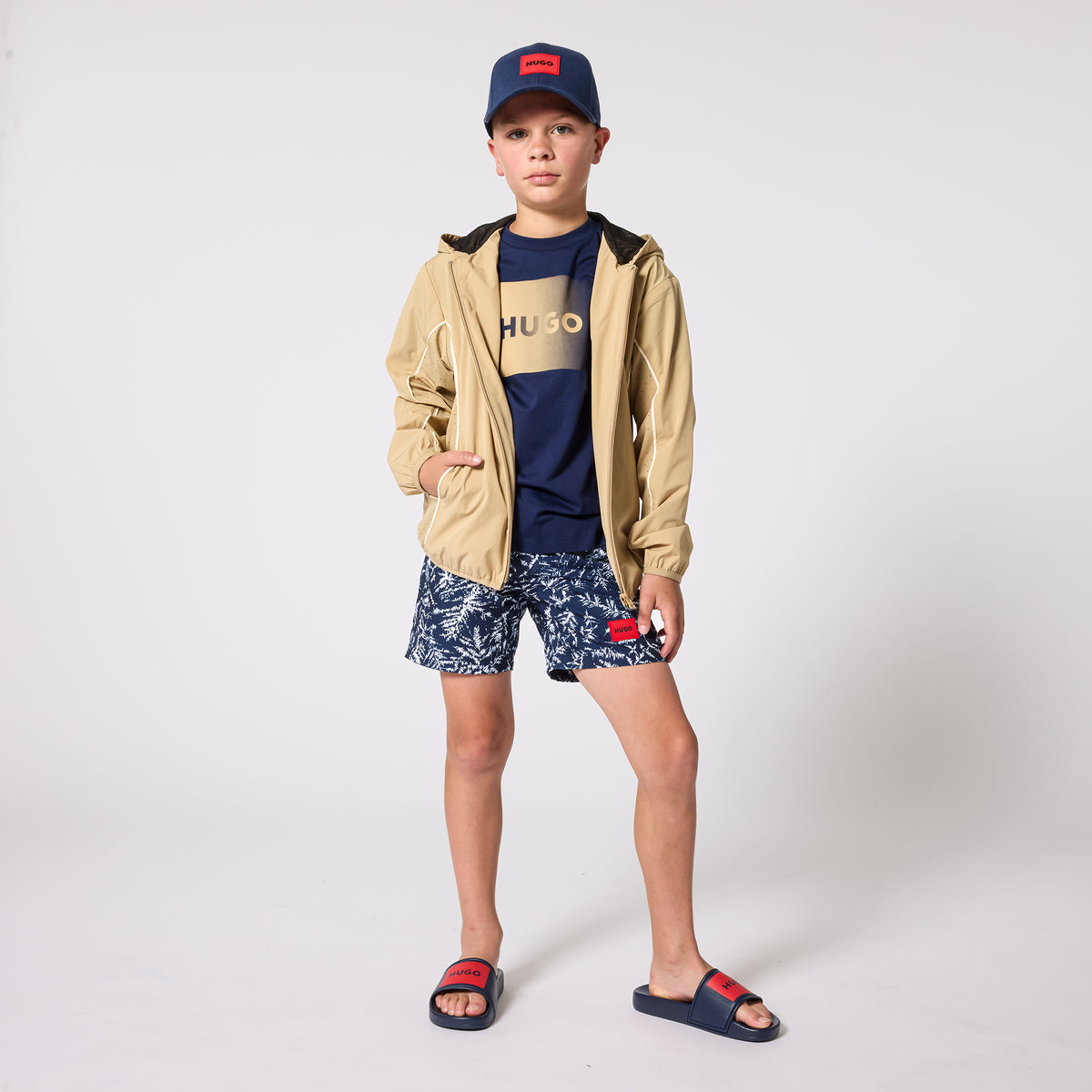 Hugo Kids Boys Navy Short Sleeve T-Shirt - Gold Logo