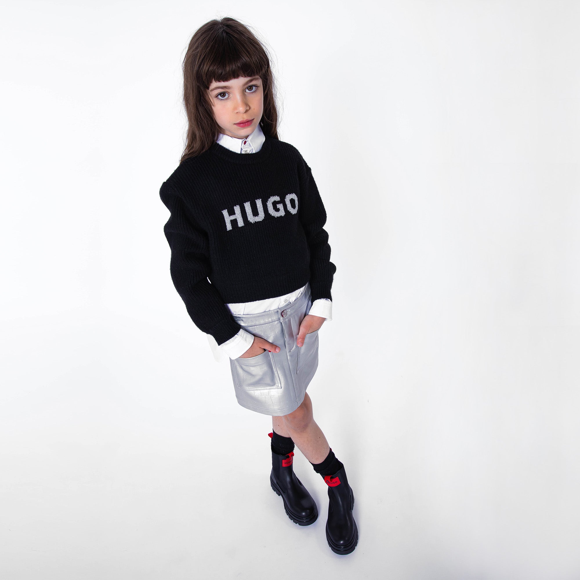 Hugo Kids Girls Cropped Sweater - Black