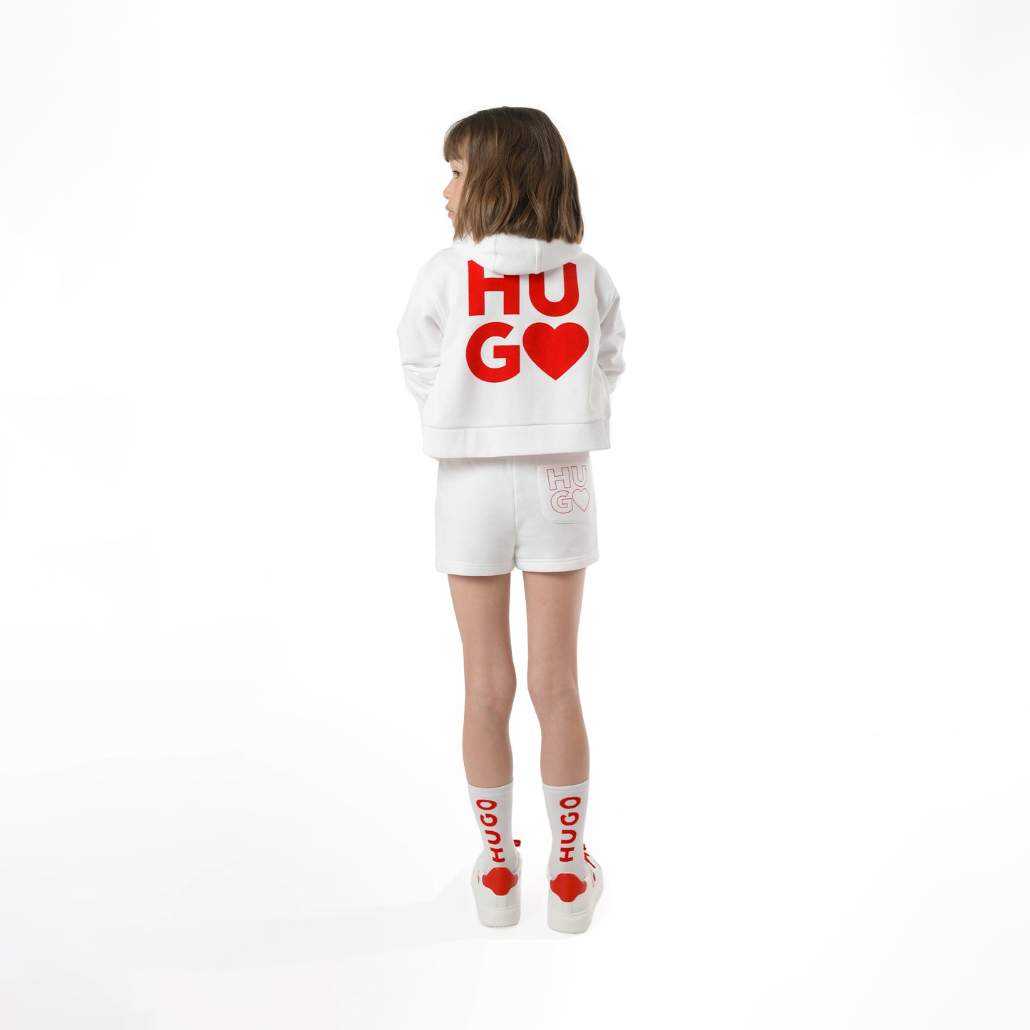 Hugo Kids Girls Hooded Track Cardigan - White | Sweaters & Knitwear | Bon Bon Tresor